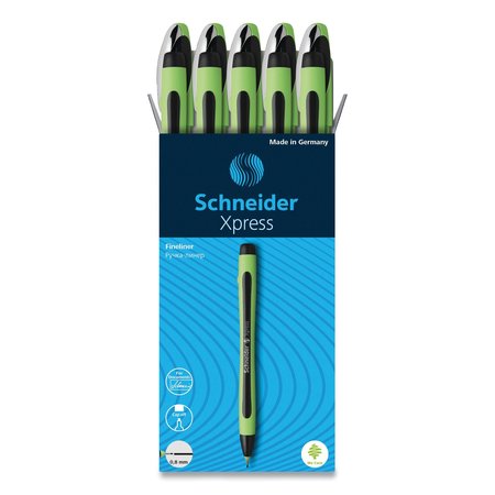 SCHNEIDER ELECTRIC Xpress Fineliner Porous Point Pen, Stick, Medium 0.8 mm, Black Ink, Black/Green Barrel, 10PK 190001